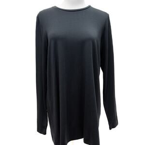 Eileen Fisher Graphite Stretch Long Sleeve Jersey Knit Long Top Size Small